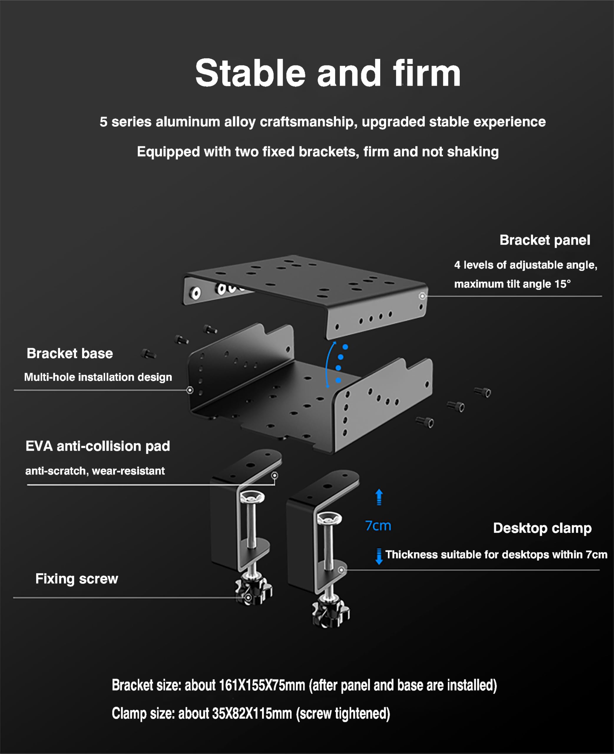 PXN Z9 Gaming Racing Wheel Desk Mount angolo regolabile in lega materiale per VD4/VD6/VD10/V99/V12, MOZA R5/R9/R16/R21 Logitech G25/G27/G29/G923/FANATEC CSL, DD1 DD2 per scrivania e supporto da corsa