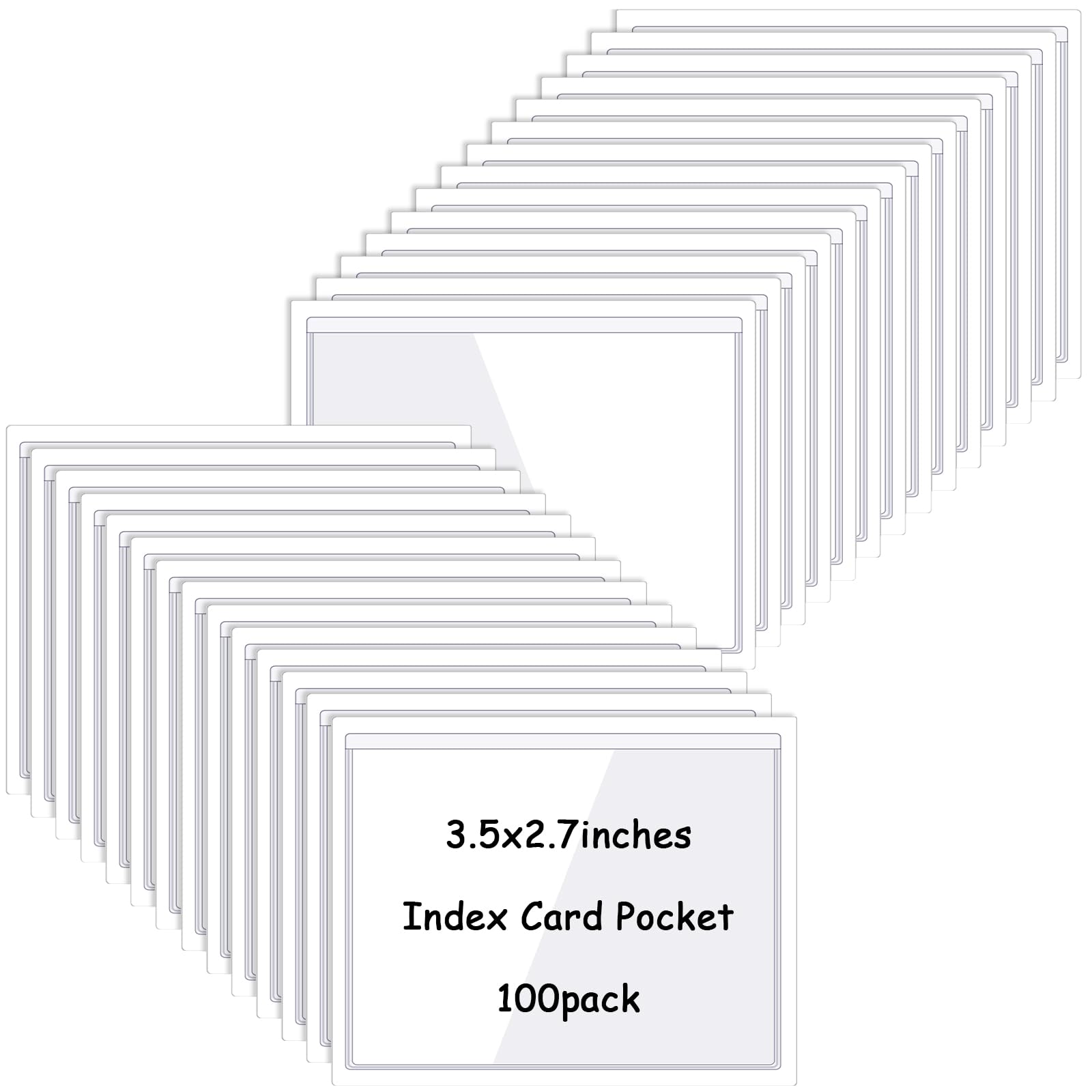 Glenmal 100 Pcs Self Adhesive Index Card Pockets Clear Label Holder Plastic Photo Sleeves Square Label Pockets Holder for Library Office Home Business