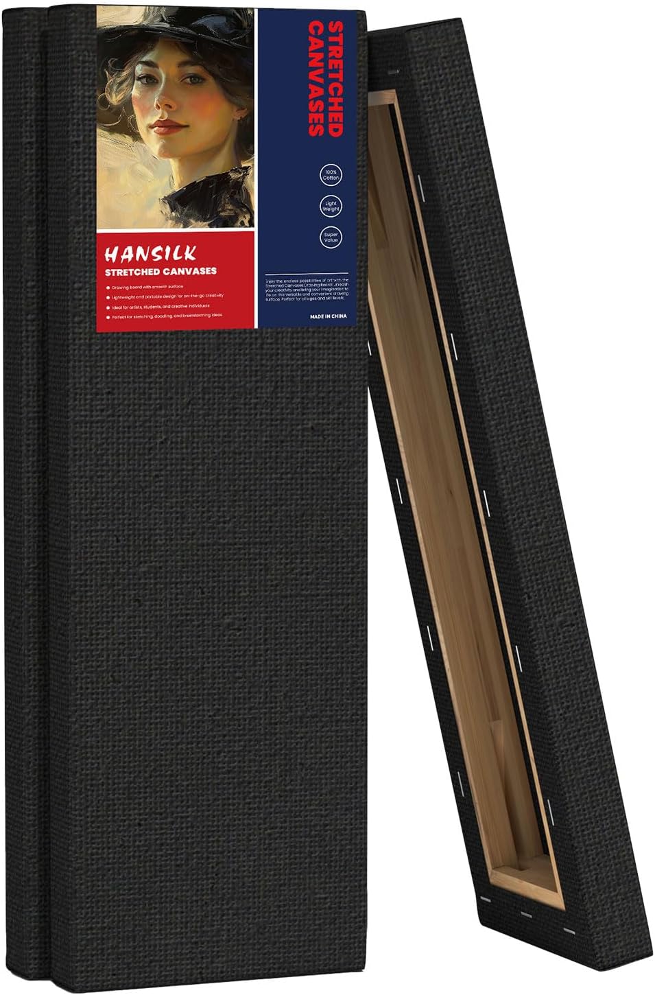 Stretched Canvases for Painting, 4x12 Inch Painting Supplies for Artists, Black Blank Canvas Pack, 3-Pack for Acrylic, Oil and Gouache Paints