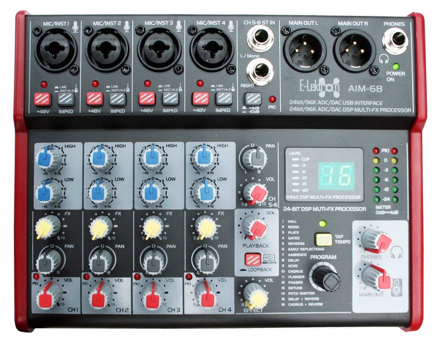E-Lektron AIM-68 6-Kanal Streaming Audio-Mixer Mischpult mit USB Computer-Interface und DSP-Effekt-Prozessor…