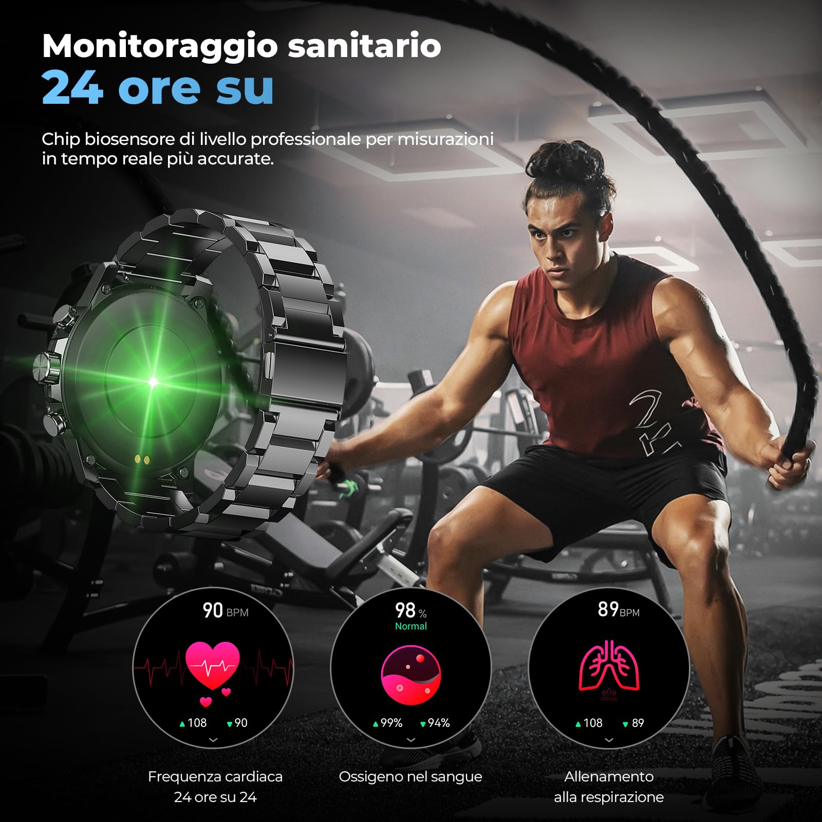 TIFOZEN Smartwatch Uomo, 1,39" Militare Orologio con Effettua/Risposta Chiamate, 110+ Sportive Rilevatore attività, Cardiaca/SpO2/Sonno Monitor, IP68 Impermeabil Fitness Watch per iOS Android