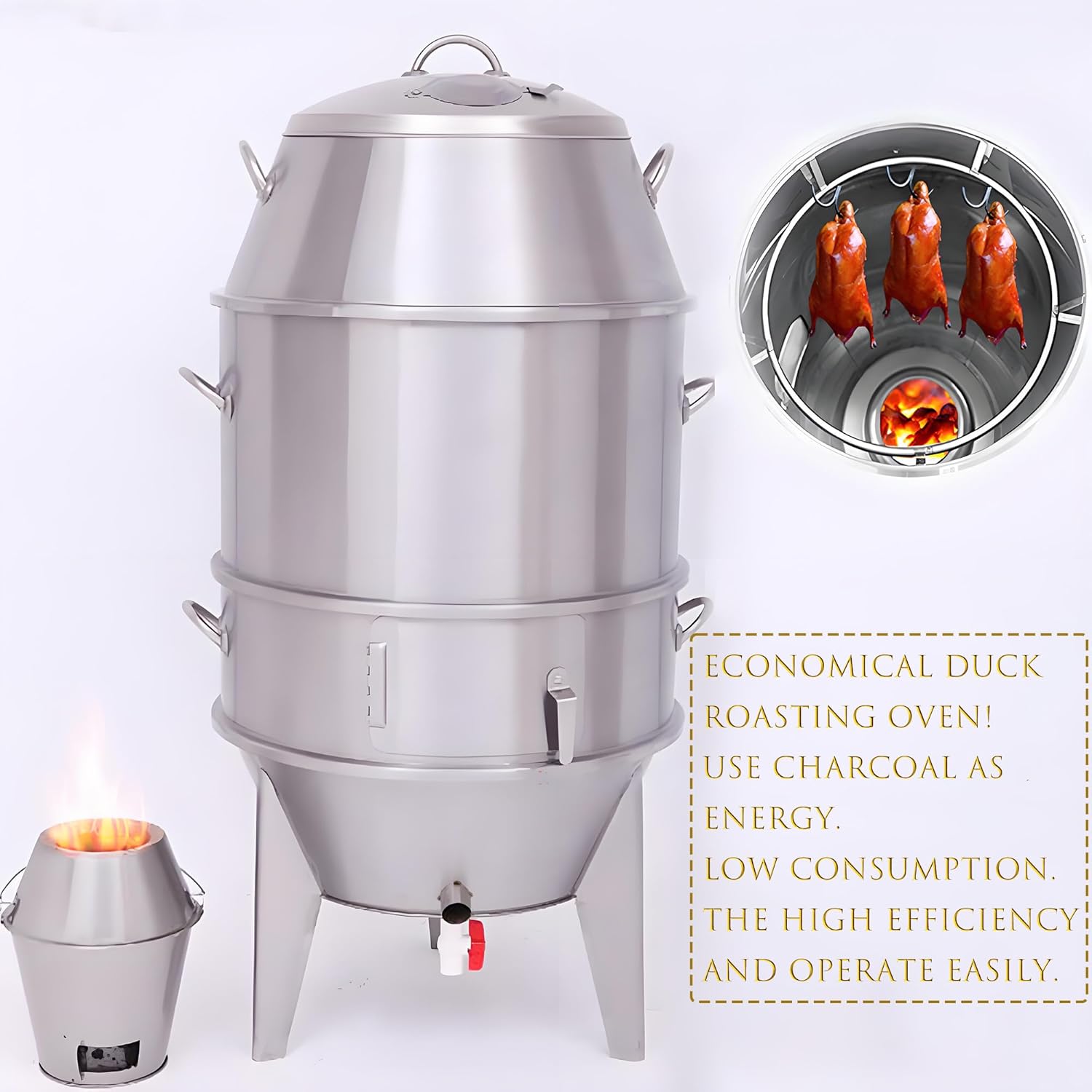 Charcoal Chicken Duck Roaster Stainless Steel Roasted Chicken Roasting Machine Roasted Oven for Duck Turkey Goose Mutton Sucking Pig BBQ about 6PCS/Batch With Furnace Commercial & Home Use