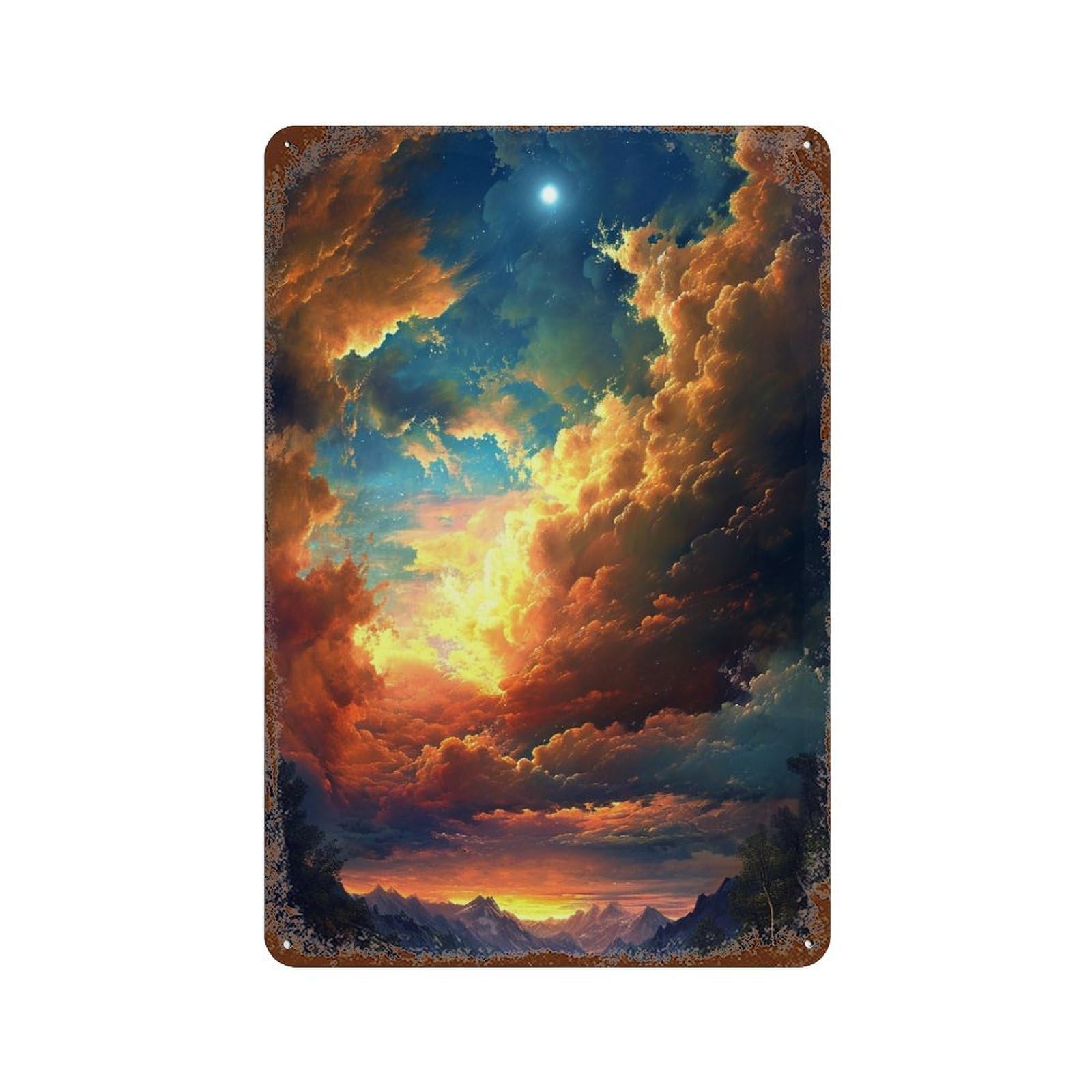 Enchanted Sunset Sky 11.8"x7.9" Rust Effect Tin Sign, Old School Wall Decor for Pub, Kitchen And Man Cave Decor