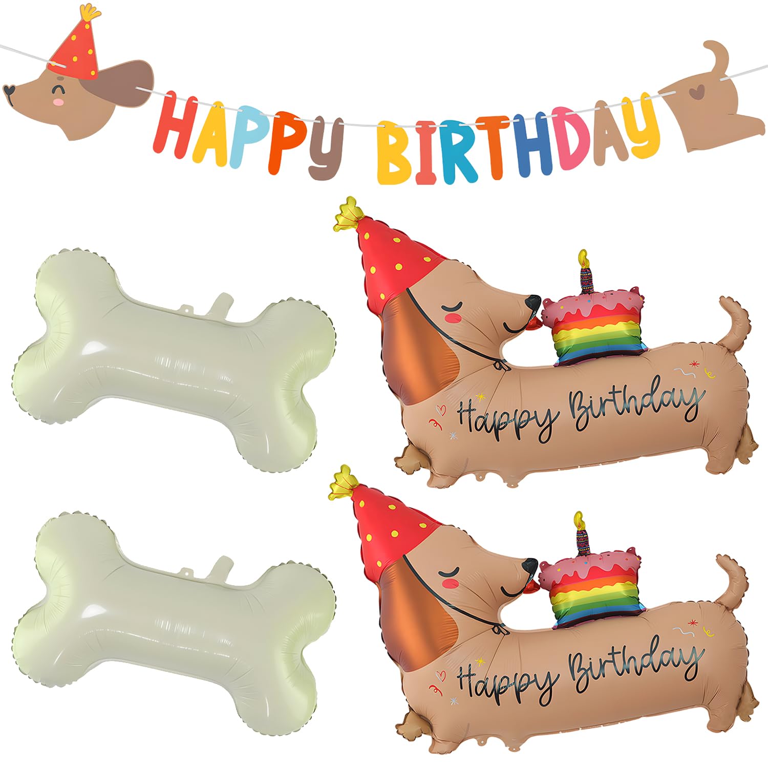 Dachshund Birthday Decoration Set - Cute Dachshund Happy Birthday Banner, 2Pcs Dachshund Dog Balloons, 2Pcs Bone Shaped Foil Balloons, Party Decoration for Dachshund Lovers Puppy Themed Party Supplies