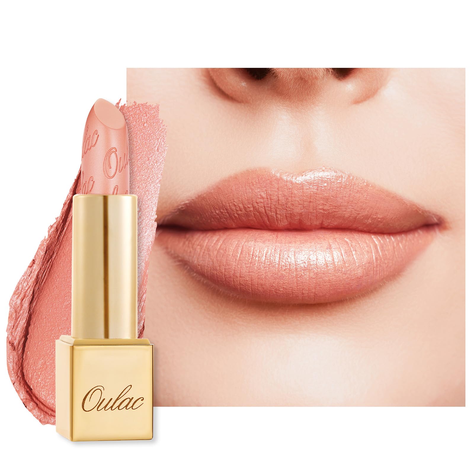 OULAC Lippenstift Metallic Glanz Finish, Korallenrosa Langanhaltender Glitzer Lippenstifte, Feuchtigkeit und Glanz für die Lippen, Intensive Farbe Feine Textur, Vegan, 4.3g (GM09) Elysium