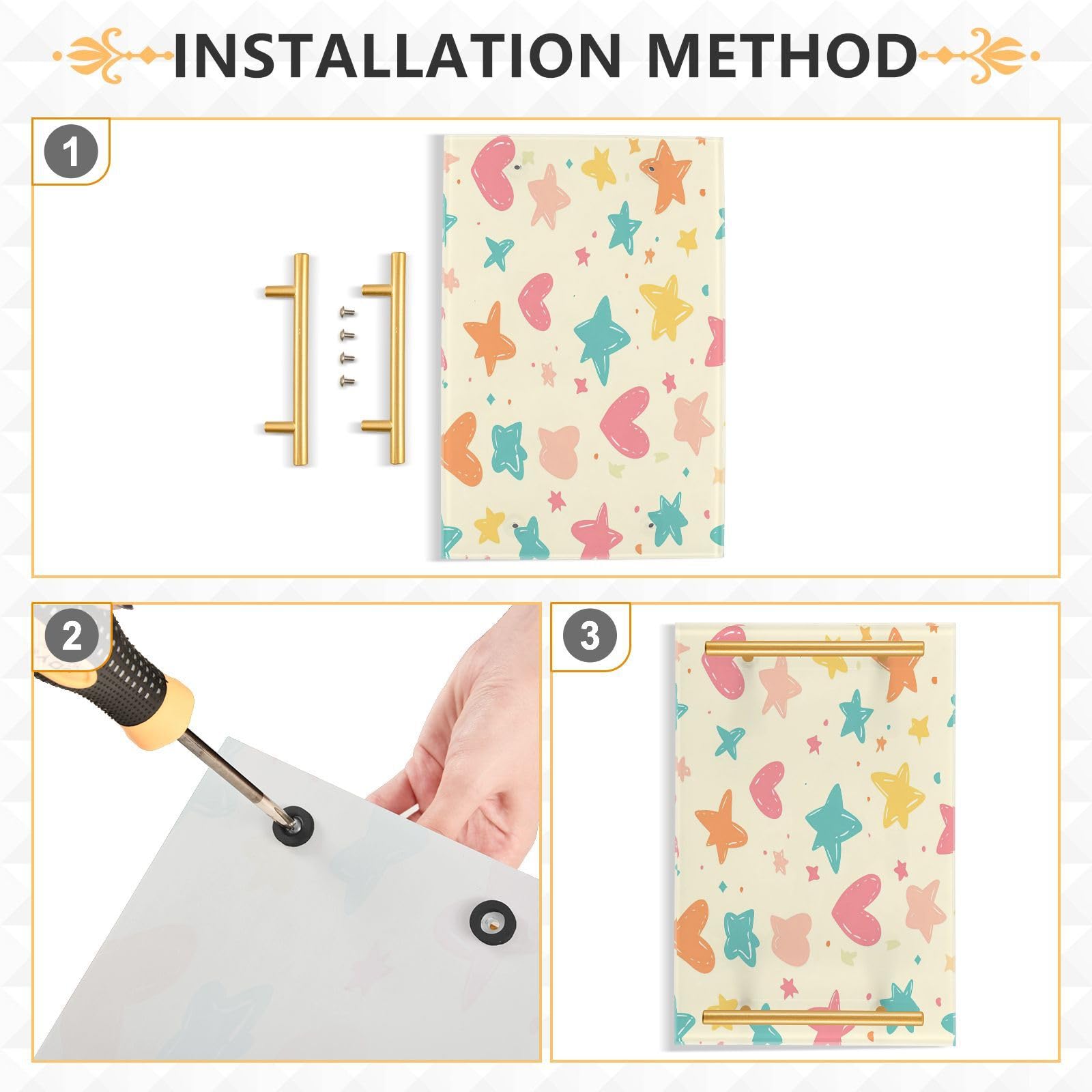 BOESI Doodle Heart and Stars Tray, Tray with Handles, Countertop Organizer, Decorative