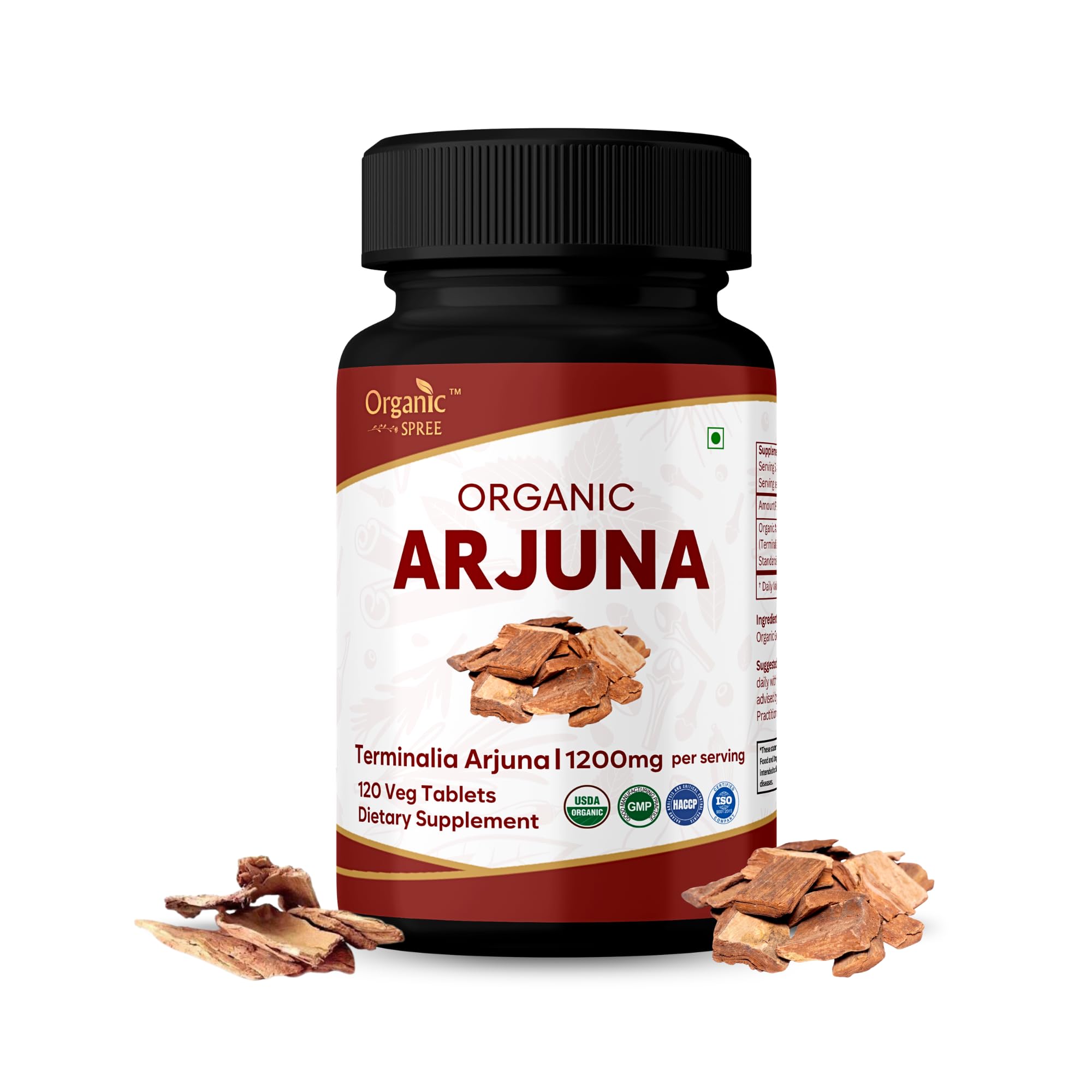 ORGANIC SPREE Arjuna 120 Tablets - Supports Heart Health & Daily Wellness* - Terminalia arjuna - 60 Days Supply - USDA Organic, GMP, HACCP Certified