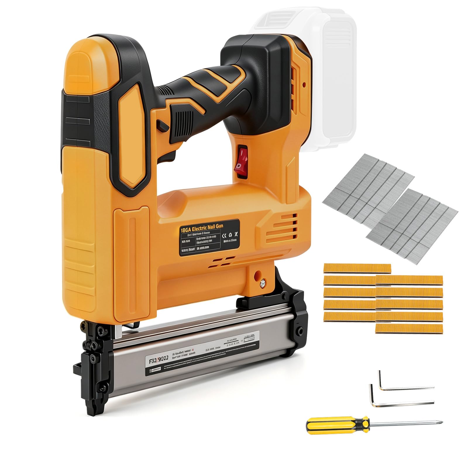 Clavadora inalámbrica para Dewalt 18 V 20 V, 2 en 1, grapadora eléctrica, pistola grapadora de uñas de 18 GA con 1000 clavos, 1000 grapas para proyectos de carpintería, tapicería, bricolaje (amarillo