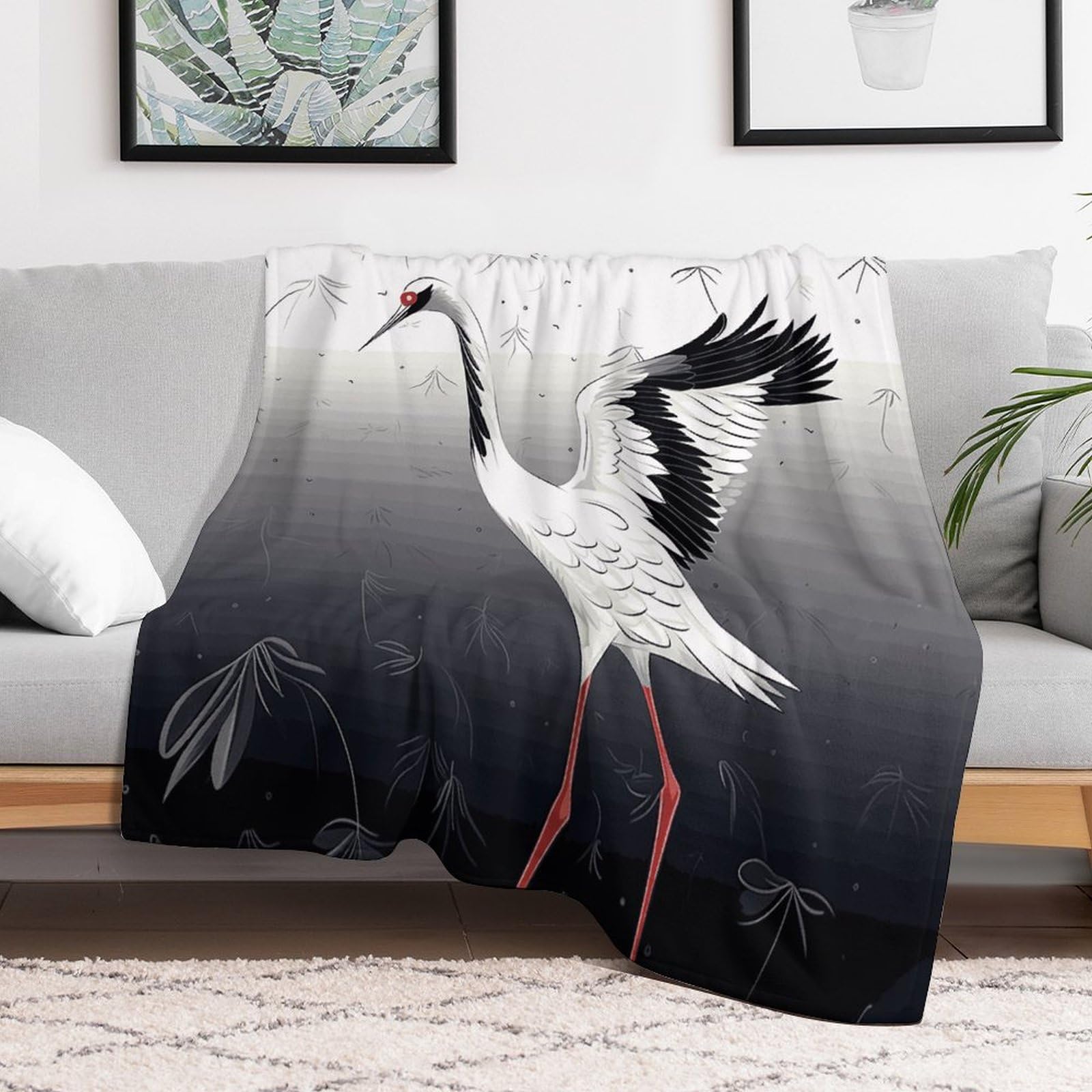 Couverture grue japonaise plaid polaire léger chaud pour lit et canapé 177x203