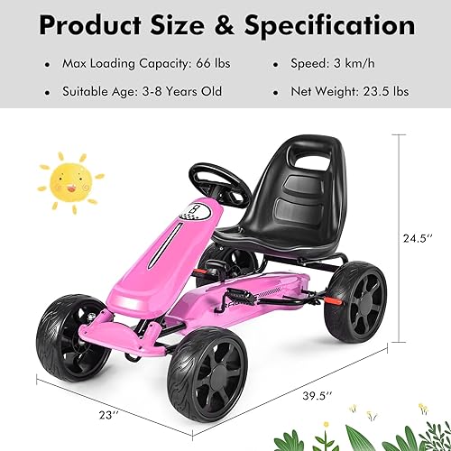 Miniatura 7 de OLAKIDS Pedal Go Kart para niños, 4 ruedas en coche de juguete, corredor de pie interior al aire libre para niño niña con asiento de cubo ajustable,