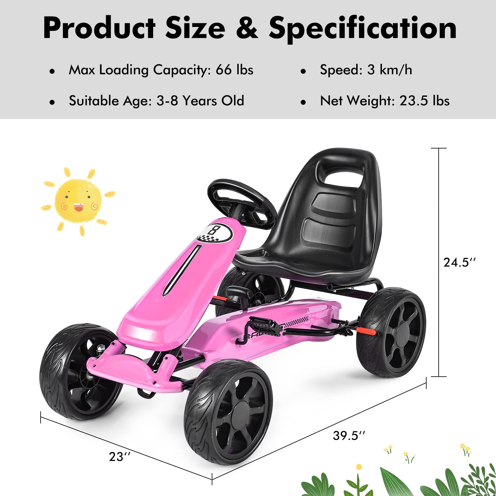 Buy Costzon Kids Go Kart, 4 Wheel Powered Ride On Toy, Kids' Pedal Cars for Outdoor, Racer Pedal