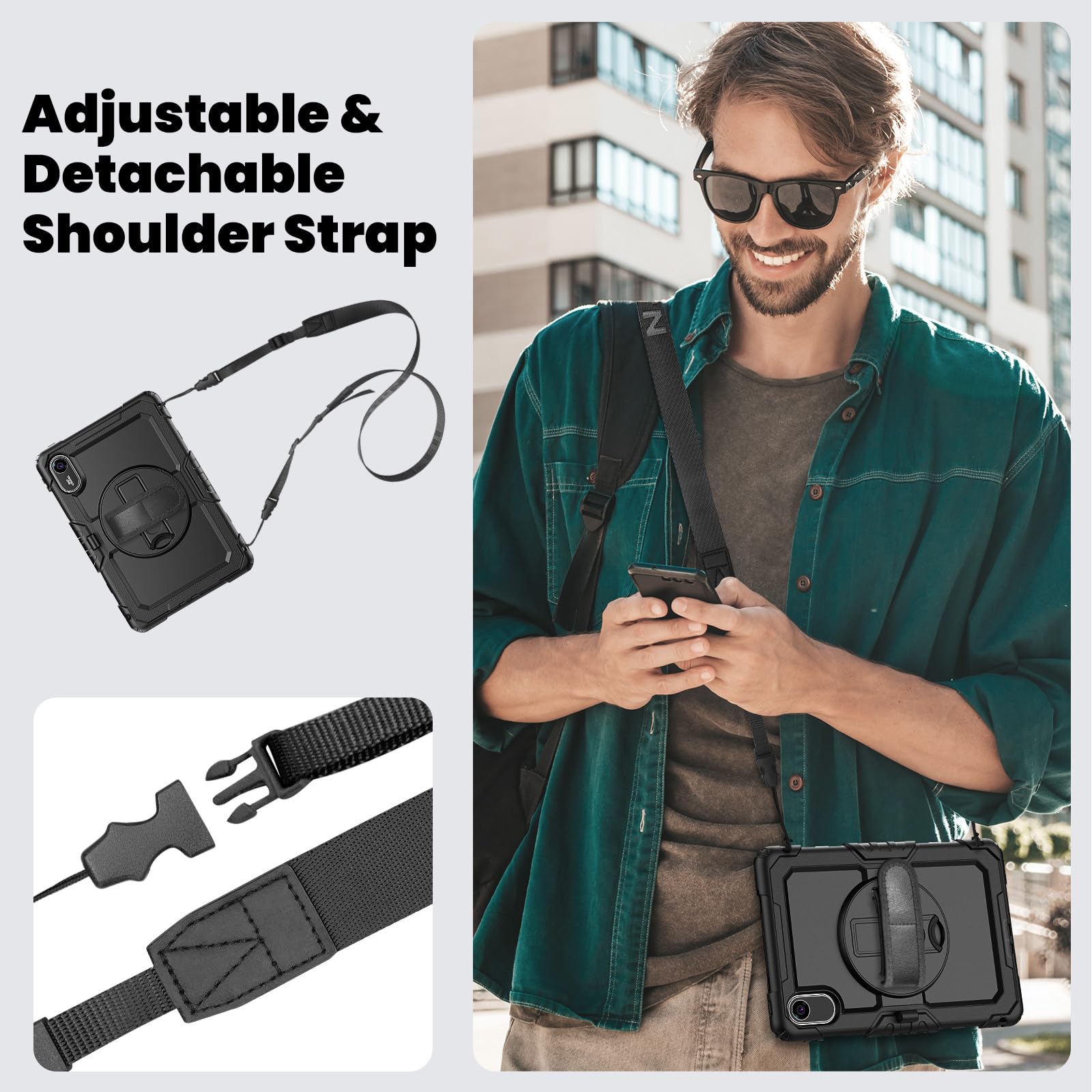 zenrich Coque Antichoc pour Xiaomi Redmi Pad 2 (11 Pouces) 2025, Étui de Protection Robuste avec Protecteur d'écran, 360° Support Rotative, Dragonne, Bandoulière et Porte-Stylet pour Redmi Pad 2–Noir
