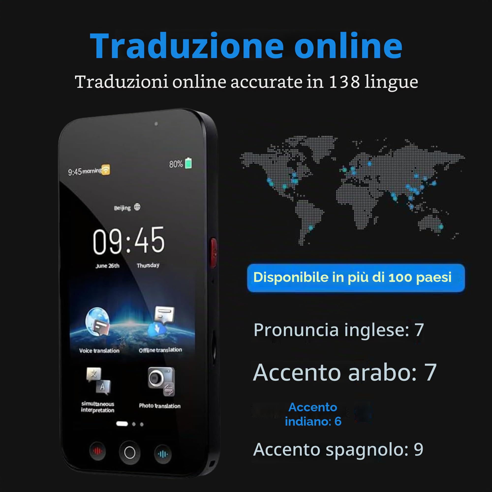 Traduttore vocale istantaneo – Nuovo settembre 2025 | Traduttore vocale in tempo reale, offline in 19 lingue, online su 149, traduttore portatile simultaneo (Nebraska)