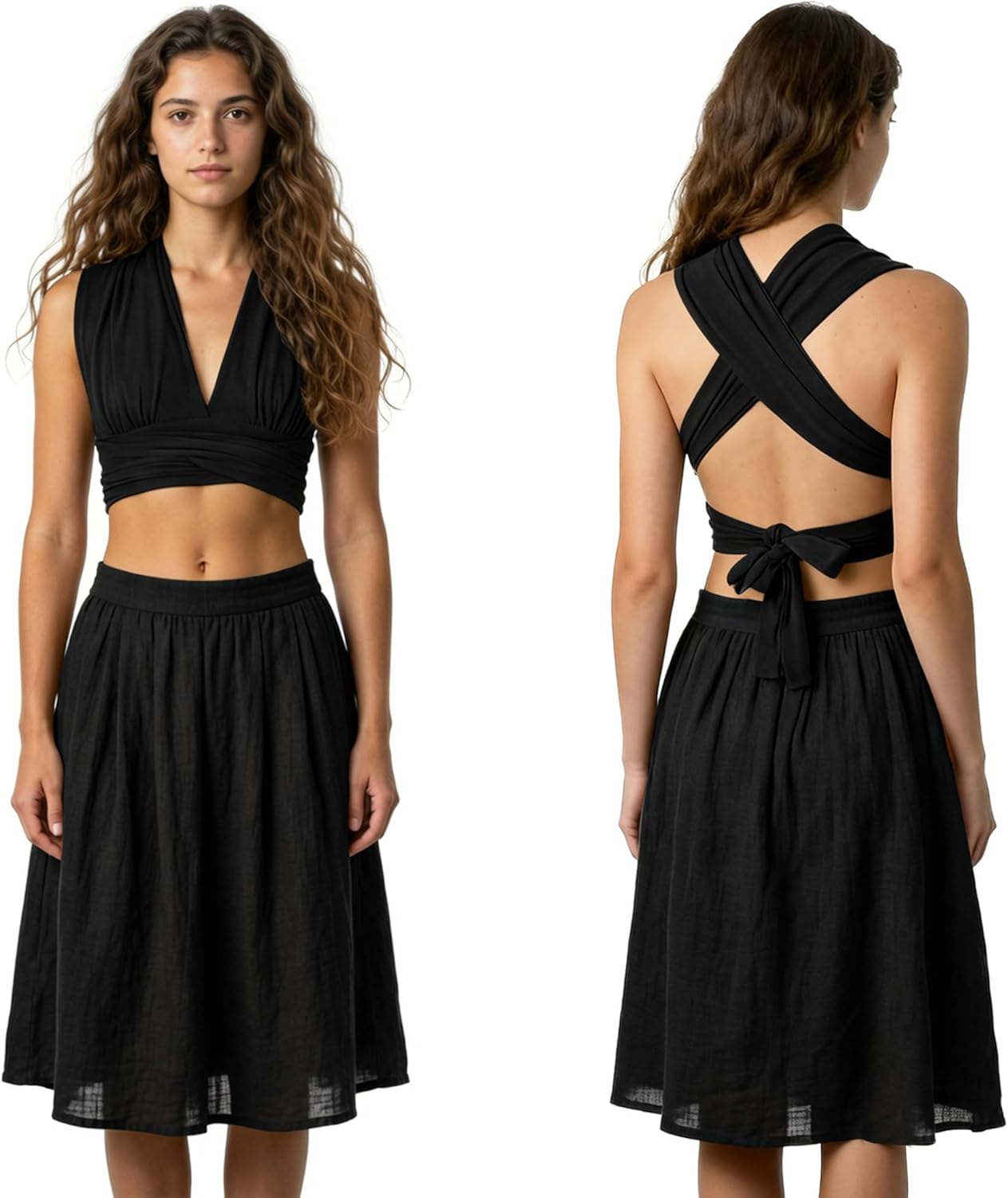 Women's Deep V Neck Crop Top, Adjustable Tie Up Backless Halter Top, Breathable Cotton Summer Festival Top - Image 5