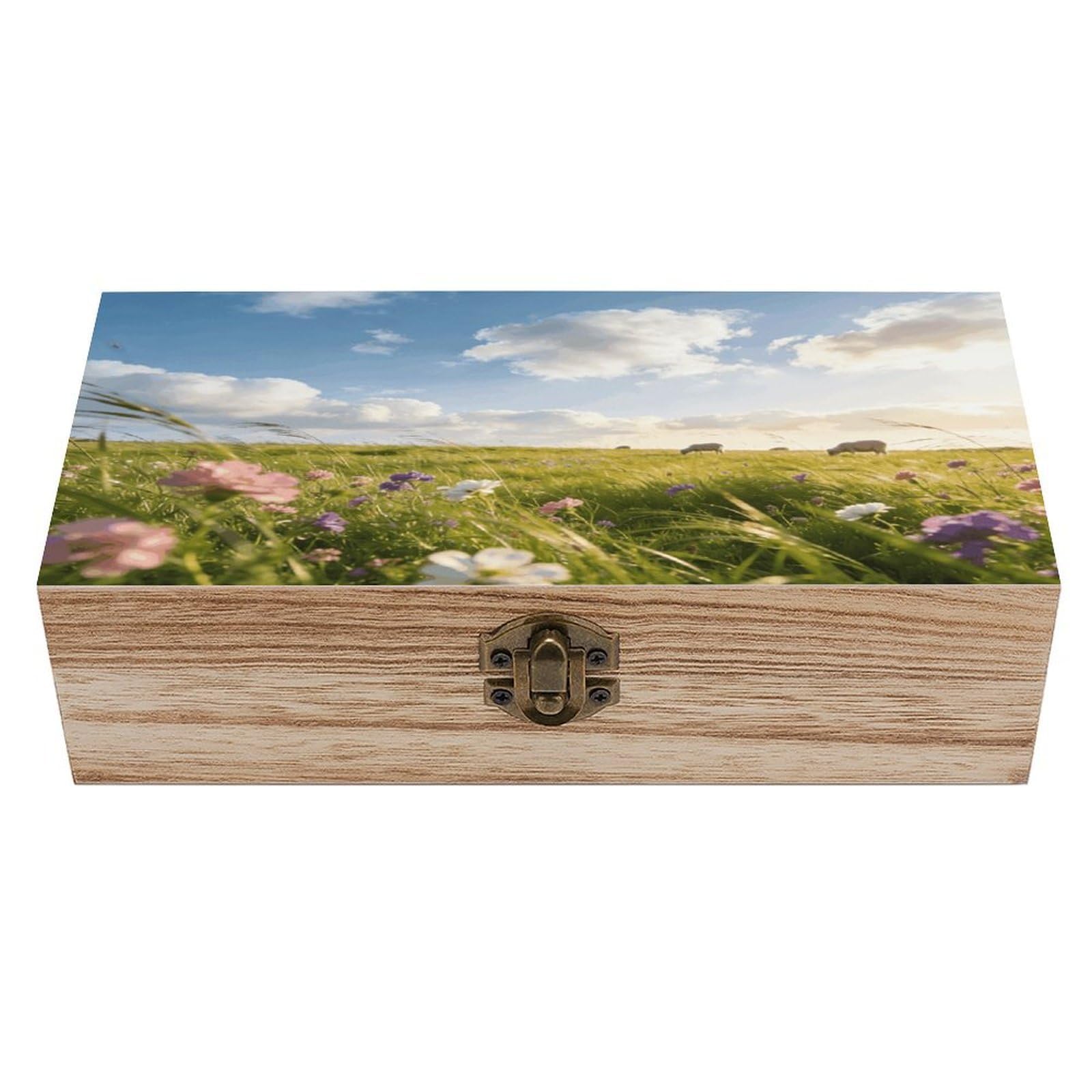 LZQPOEAS Meadow Wooden Keepsake Box Wooden Storage Box Container with Hinged Lid Beautiful Wood Memory Box Decorative Jewelry Case for Crafts Art Hobbies & Trinket Storage
