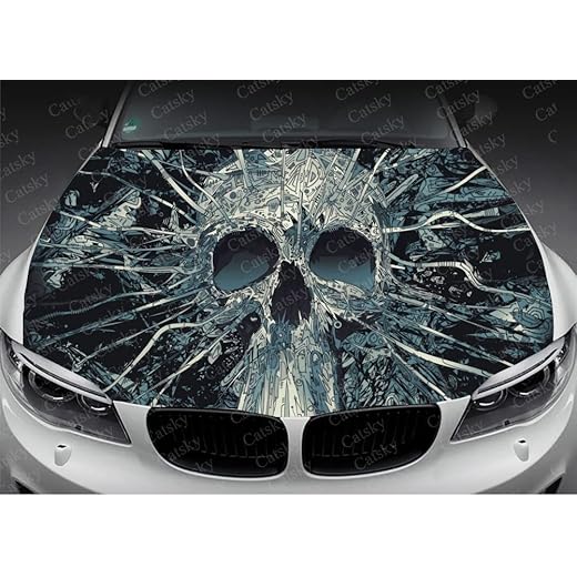 Skull Car Hood Cool Decals, Skeleton Car Hood Sticker, Self-Adhesive Vinyl Graphics Decals, Universal Size(Type1)(59 * 39 inch)