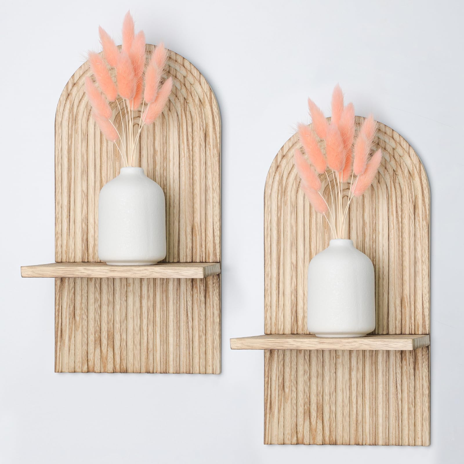 YiYa 2 Pcs Wood Shelves for Wall Decor Modern Boho Wall Shelf Arch Wood Floating Shelf Rustic Shelves Display Shelving for Hanging Plants Photo for Living Rooms Bathroom