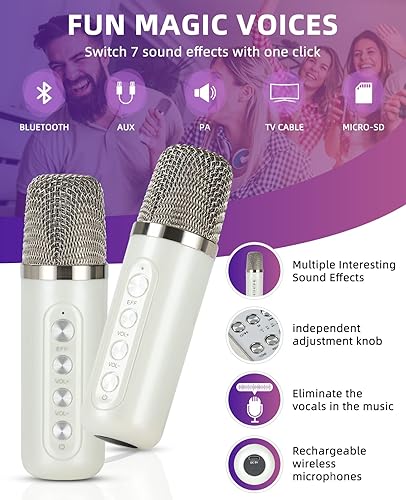 Miniatura 2 de Mini máquina de karaoke para adultos y niños, altavoz portátil de karaoke Bluetooth para TV, con 2 micrófonos inalámbricos, sistema de altavoces PA
