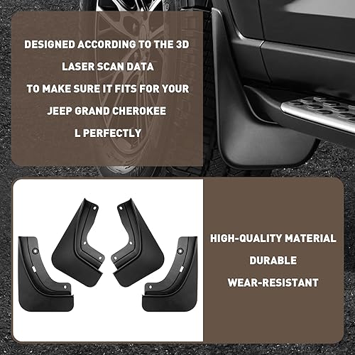 Miniatura 5 de LWLYBHMSG Juego de 4 solapas de barro para Grand Cherokee 2023 2022 2022, protectores de salpicaduras delanteros y traseros, no requiere
