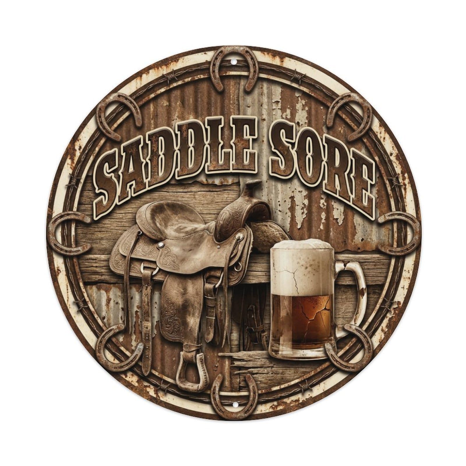 Vintage Beer Western Cowboy Saddle Sore Retro Bar for Pub Metal Tin Sign