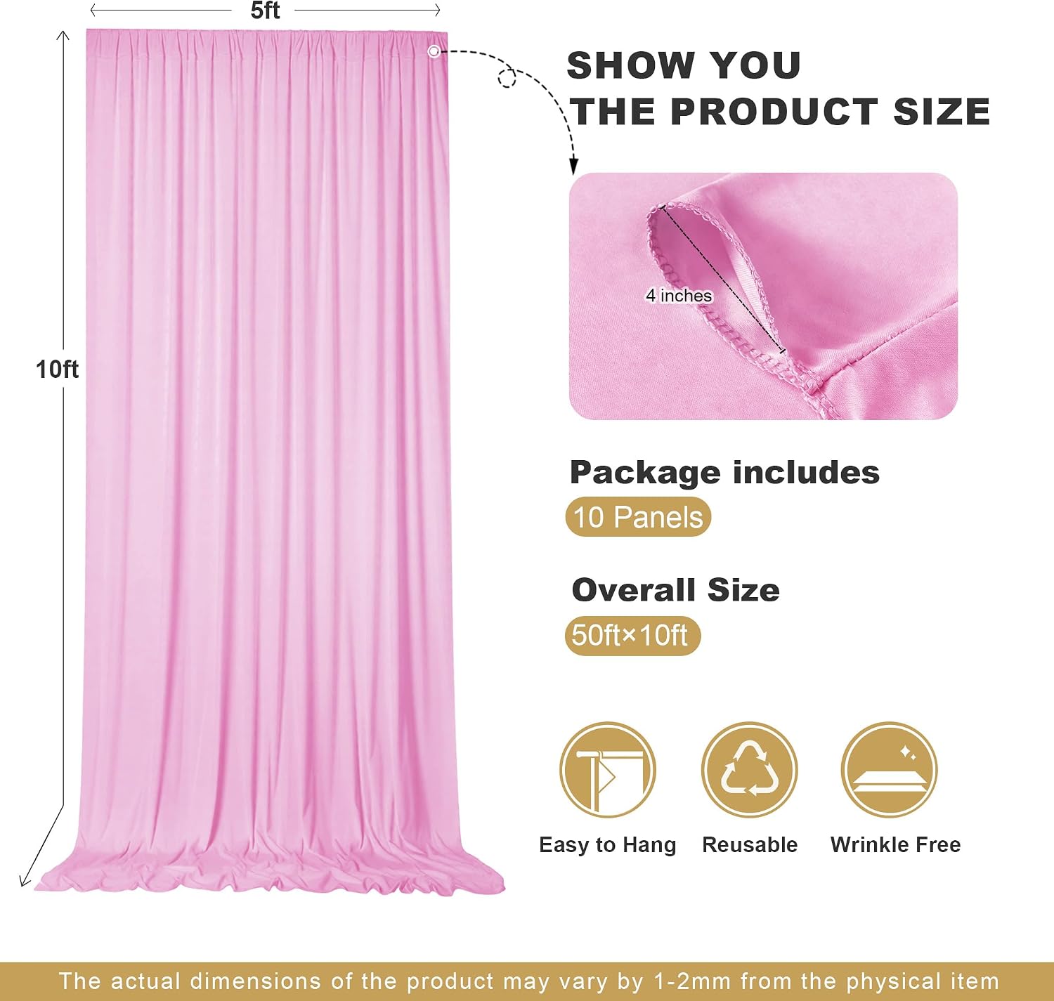 50x10ft Baby Pink Backdrop Curtains for Parties, 10 Panels 5x10ft Wrinkle-Free Polyester Background Curtains for Wedding, Birthday, Baby Shower,Graduation, Decorations image 5