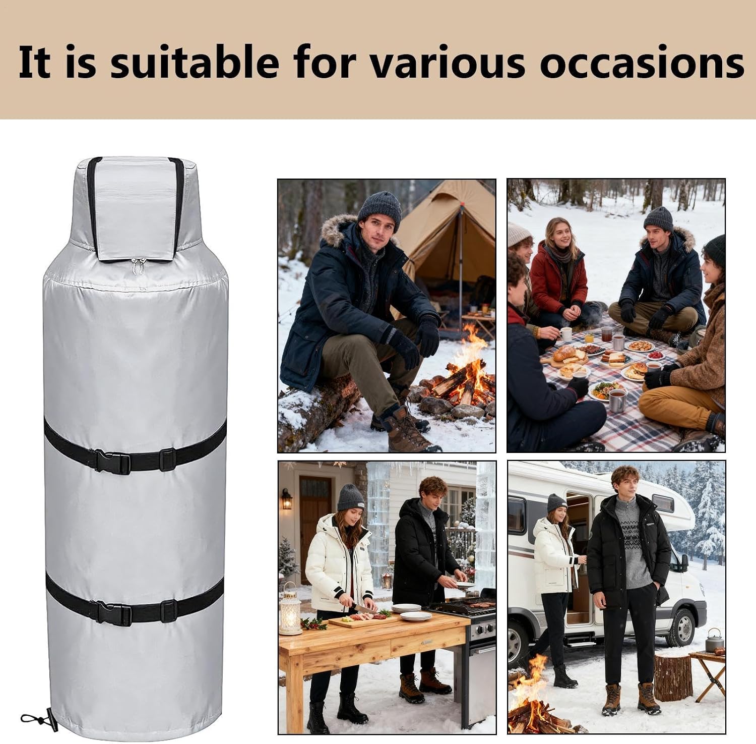 Thermal Gas Tank Wrap - Gas Bottle Cover for Winter Protection with Thickened Felt | 420d Oxford Cloth with Waterproof Lining Function, Thermal Insulation Wrap, Heavy Duty Outdoor Use, 100lb Large Bla