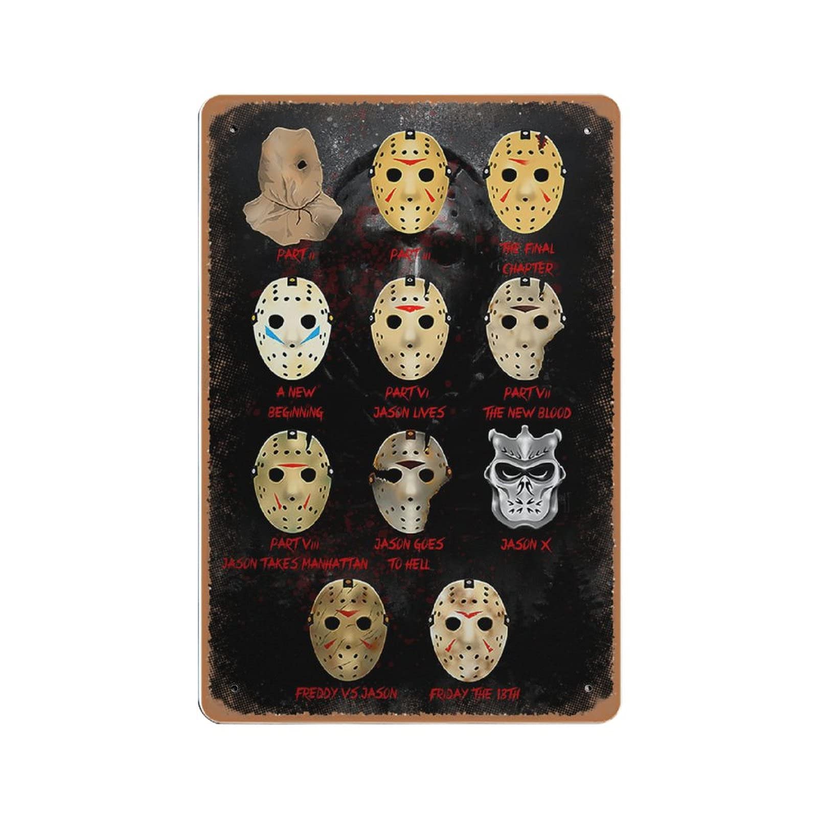 Masks tin Sign, Horror Characters tin Sign, Horror Fan Art, Horror Movies tin Sign,Retro Art, Country House, Metal tin Sign 8x12 inches