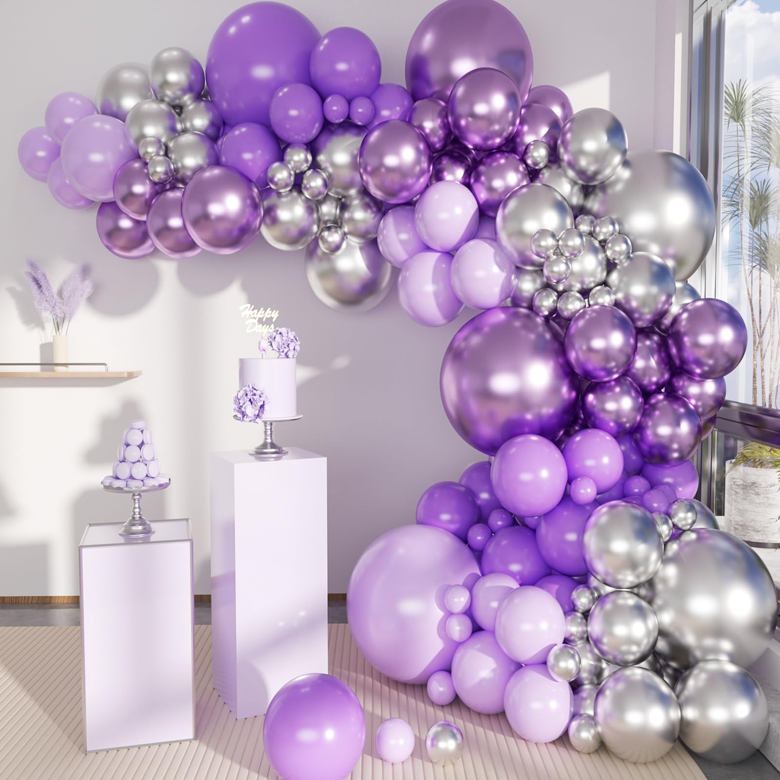 MEBAY Grey Violet Maca Purple Silver Balloons Garland Arch Kit, 146Pcs Latex Balloons Different Sizes 18 12 10 5 Inch for Party Decoration Birthday