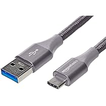 Amazon Basics Cavo di ricarica rapida da USB-C a USB-A 3.1 Gen 1, cavo intrecciato in nylon, alta velocità 5 Gbps, per Apple iPhone 16, 15, iPad, Samsung Galaxy, tablet, laptop, 1.8 m, grigio scuro