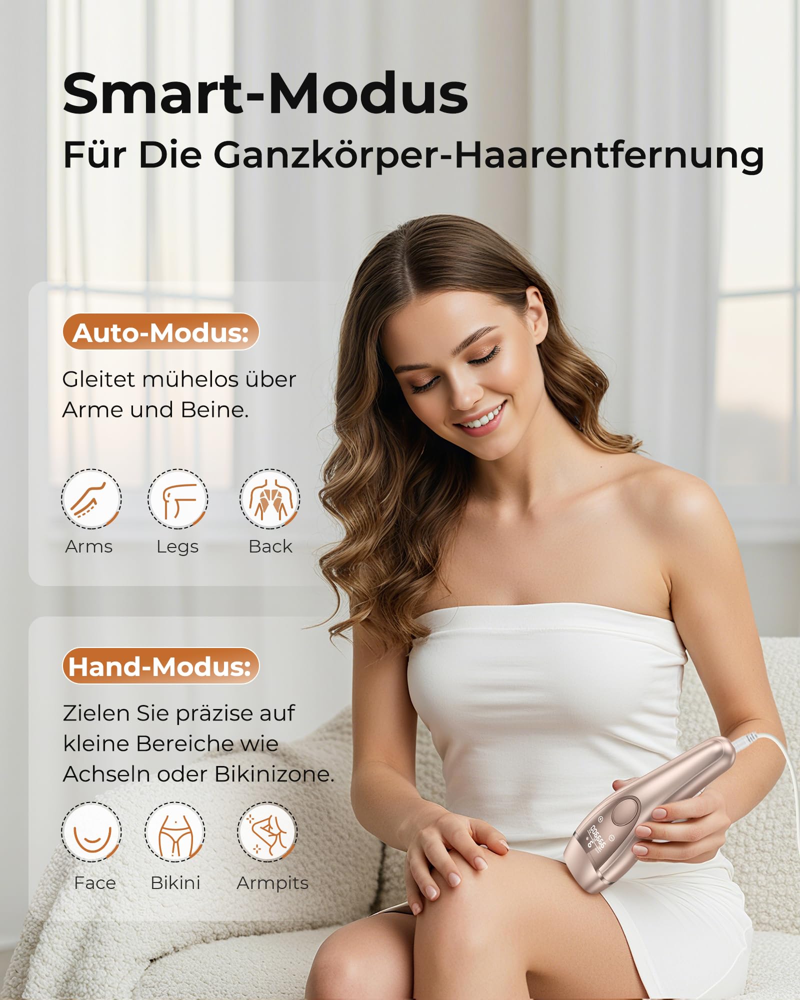 IPL Geräte Haarentfernung mit Kühlfunktion, 21J Laser Haarentfernung für Damen & Herren, 9 Stufen, 999.900 Blitze, für Körper, Achseln & Bikinizone Gold Épilateurs à lumière pulsée
