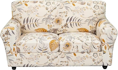 Miniatura 22 de KRFOONN Funda de sofá de 4 piezas con estampado para sofás de 3 cojines, funda elástica con 3 fundas de cojín separadas, protector de muebles Color