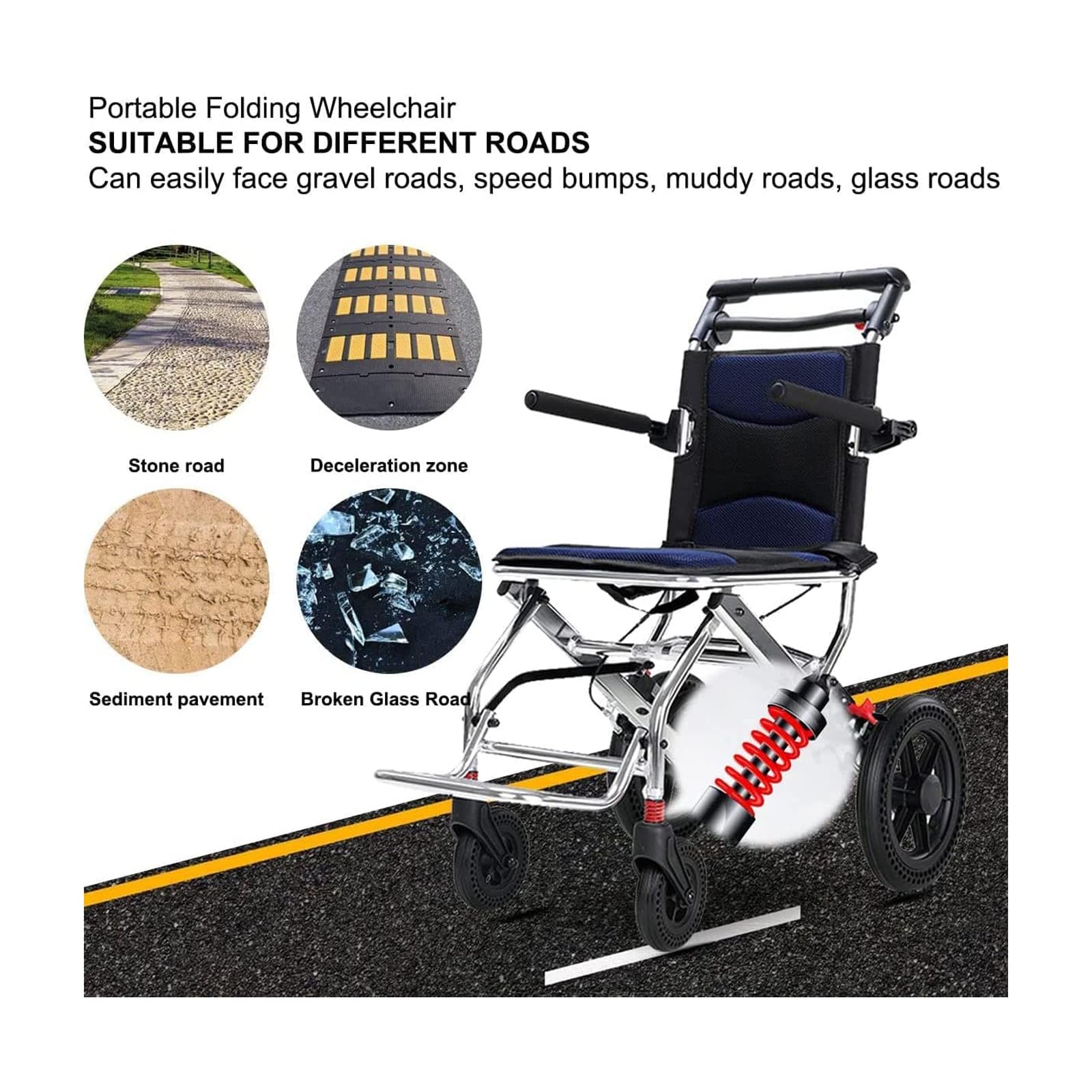 Silla de Ruedas Plegable Manual Ligera, Silla de Ruedas de Transporte de Aluminio con Reposabrazos Basculante para Ancianos Discapacitados