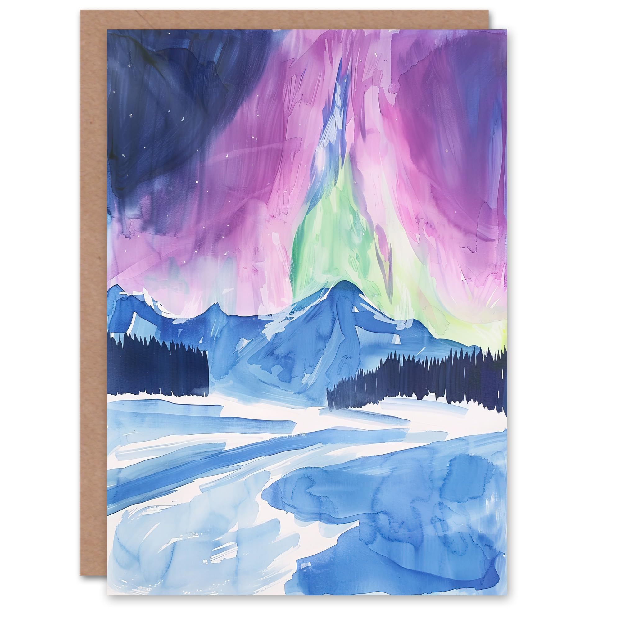 Artery8 Greeting Card Abstract Northern Lights Aurora Borealis in Winter Blank For Him Or Her Art Birthday Card