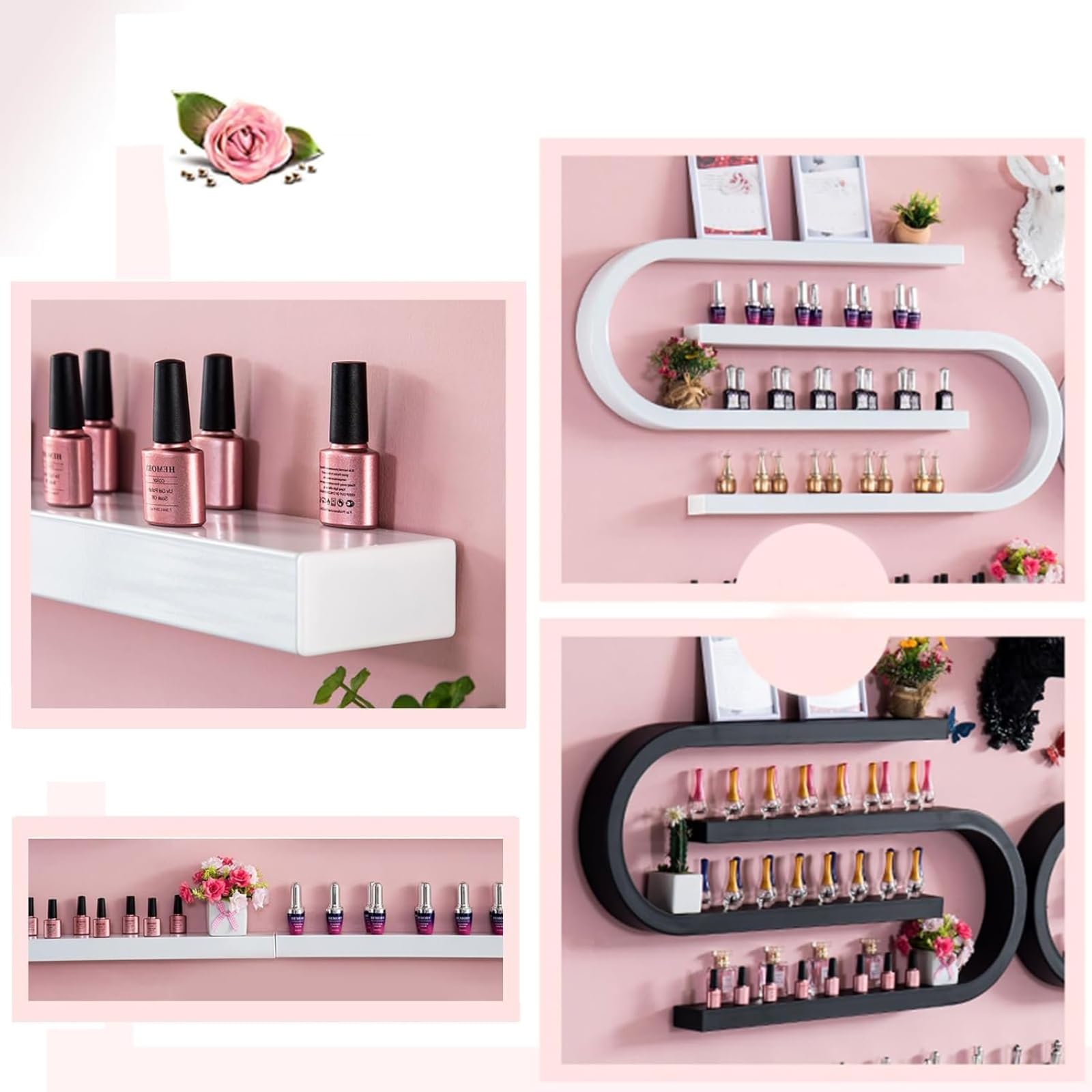 Espositore per Smalto da Parete in Legno a Forma di U, 2 Pezzi, Elegante, Organizer, Grande capacità per Uso Domestico e in Salone (1 Pezzo (Confezione da 1))