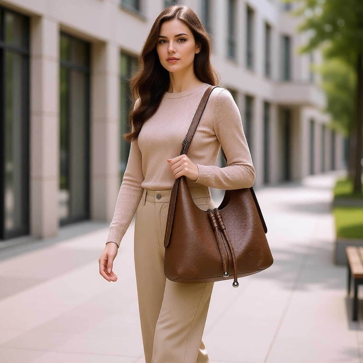 Stylish Zippered for Women Soft Slouchy Genuine Leather Hobo Tote and Crossbody Purse for City Life Gifts for Women