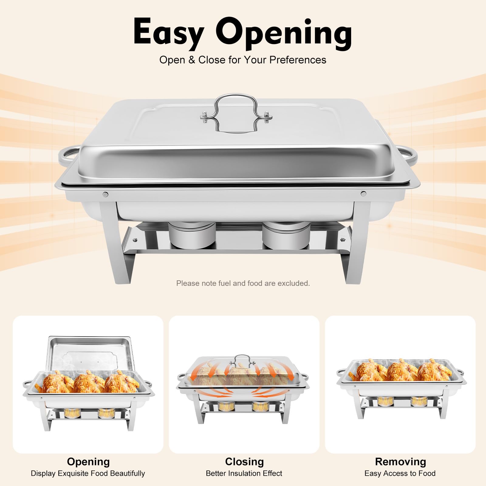 Chafing Dish - Scaldavivande da 9 l, in acciaio inox, con coperchio, padelle per alimenti e contenitori per combustibile, per catering, buffet e feste
