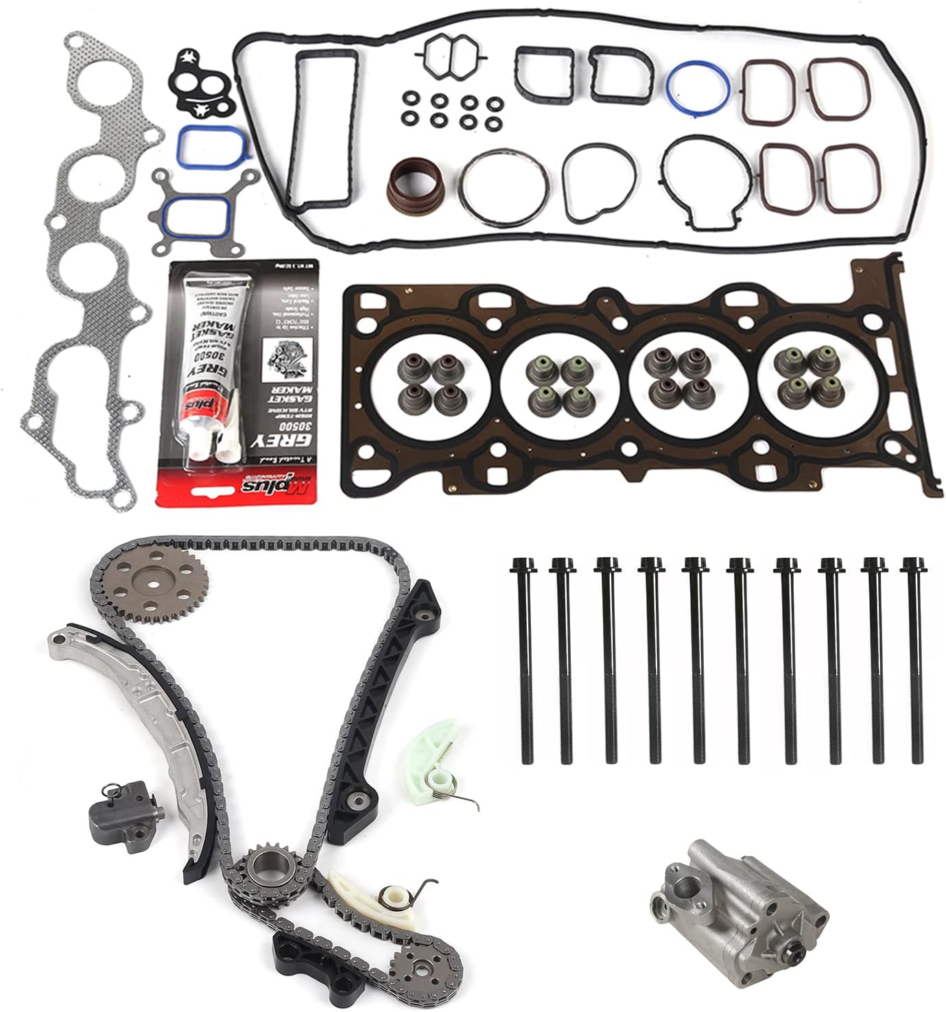 MOCA Timing Chain Kit Oil Pump Head Gasket Set Bolts Kit fit 06-09 for Mercury Milan 2.3L, 07-09 for Ford Fusion 2.3L VIN Code Z