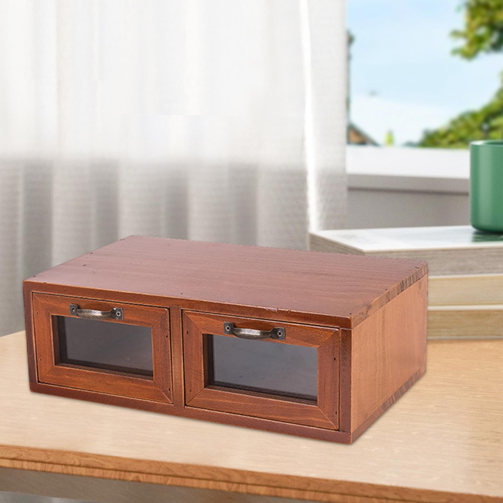 Supporto per, Supporto per Laptop, Supporto per Tablet, Organizer da Scrivania, Scatola Portaoggetti in Legno per Telecomandi, Accessori per M, Doppio cassetto