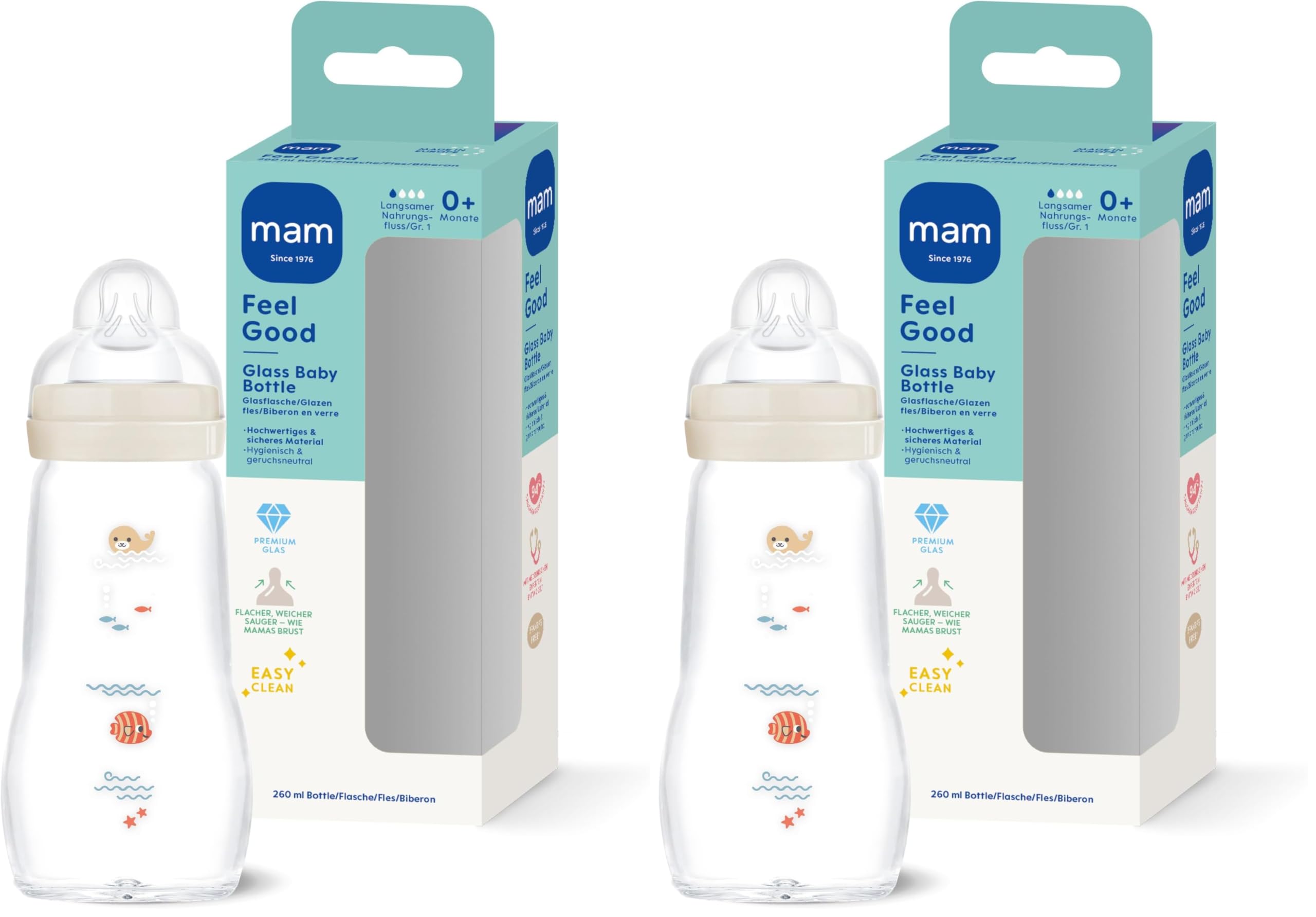 MAM Feel Good 260 ml, 0+ Mon., Robbe (Packung mit 2)