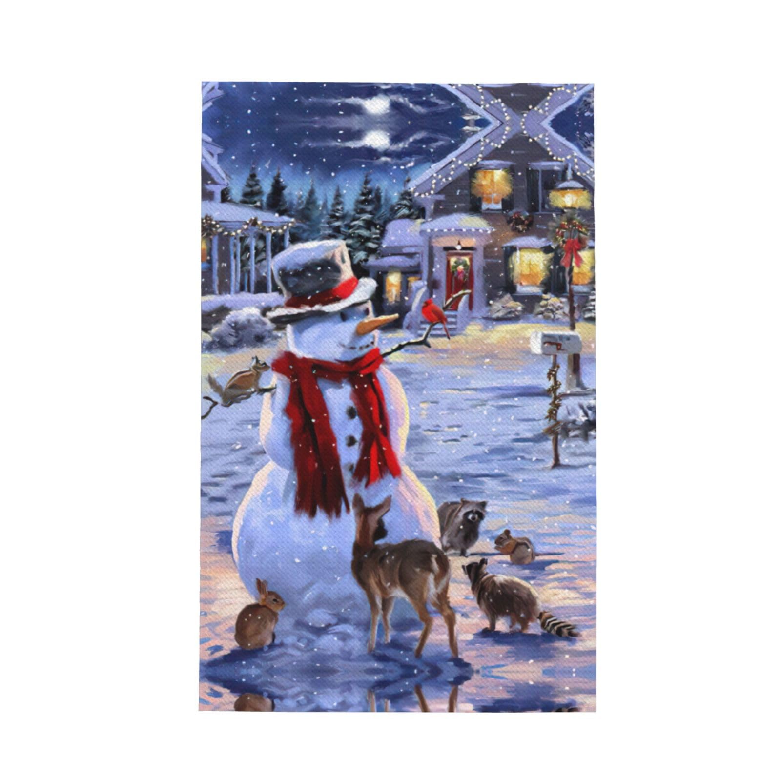 XXahnbm Snowman Holiday Lights Print Waffle Kitchen Towel,Absorbent Hand Towel