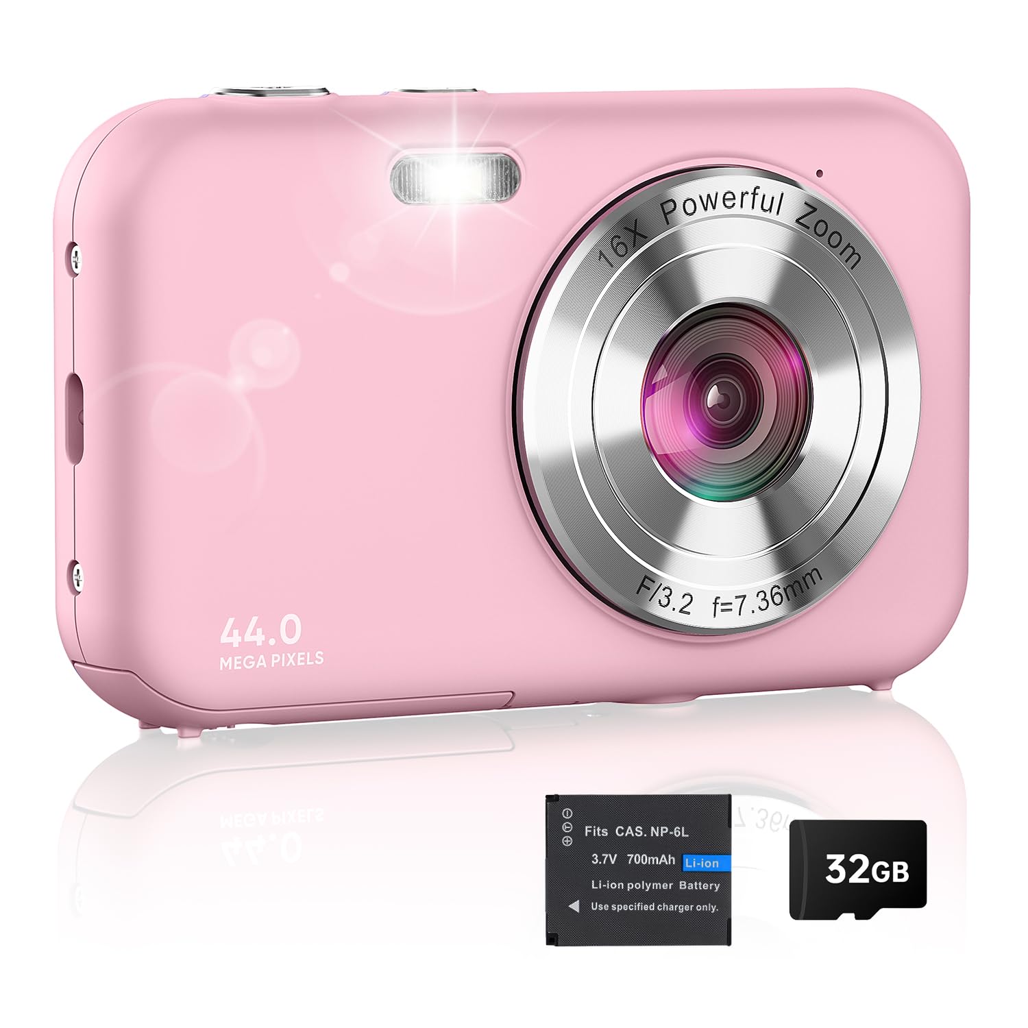 Digital Camera, FHD 1080P Kids Camera with 32GB Card, 44MP Point and Shoot Camera 16X Zoom Anti Shake, Compact Small Digital Cameras Gift for Kids Teens Students Boys Girls Beginners