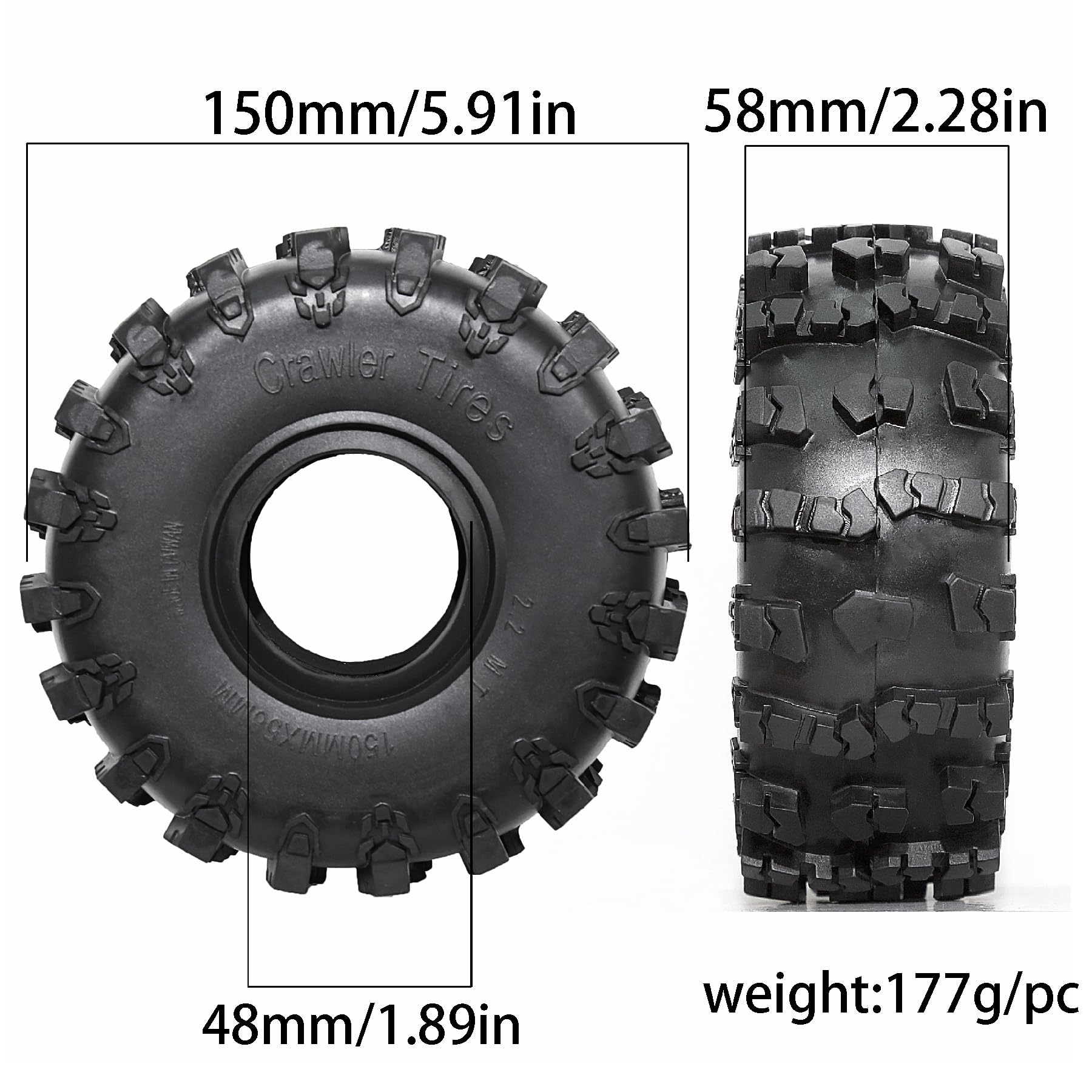 REDSPIDER 2.2 Crawler Tires(4pcs) Rubber Mud Terrain 2.2 Tires Super Grip Soft Tyre OD 150 * 58mm Compatible with Axial SCX10 90047 D90 TF2 Tamiya CC01 Traxxas TRX4 (2.2)