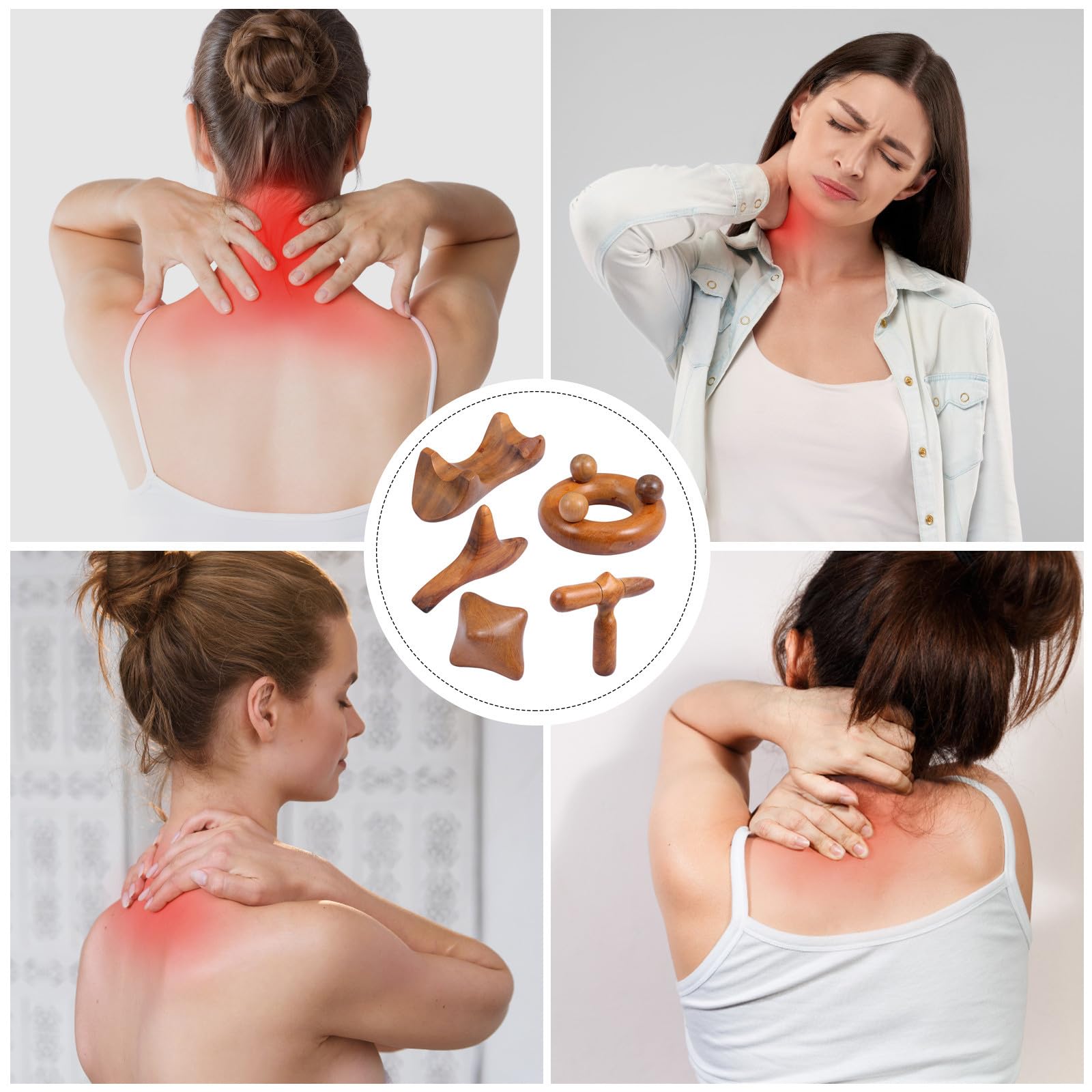 Masajeador para Aliviar 5 Piezas de Madera de Sándalo Gua Sha en y Piernas Uso en Trabajo y
