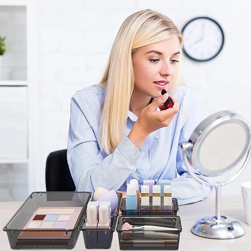 Miniatura 6 de Juego de 15 organizadores de cajones de plástico transparente, bandejas de almacenamiento de cajones de acrílico de 4 tamaños, contenedores de