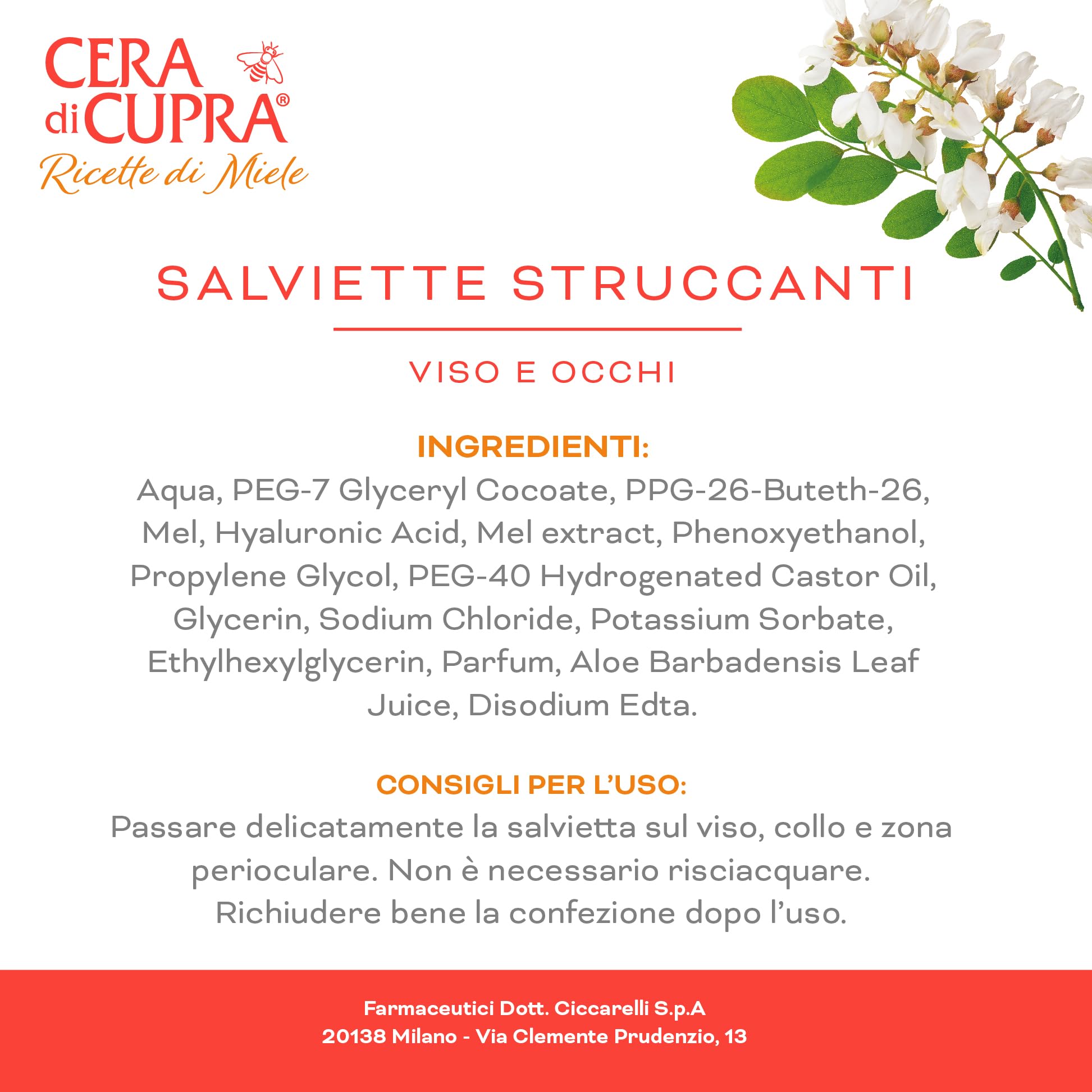 Cera di Cupra, Salviette Struccanti, Ideate per Rimuovere Facilmente Trucco ed Impurità da Viso e Occhi, Tessuto 100% Naturale, Biodegradabili, Made in Italy, 20 Pezzi