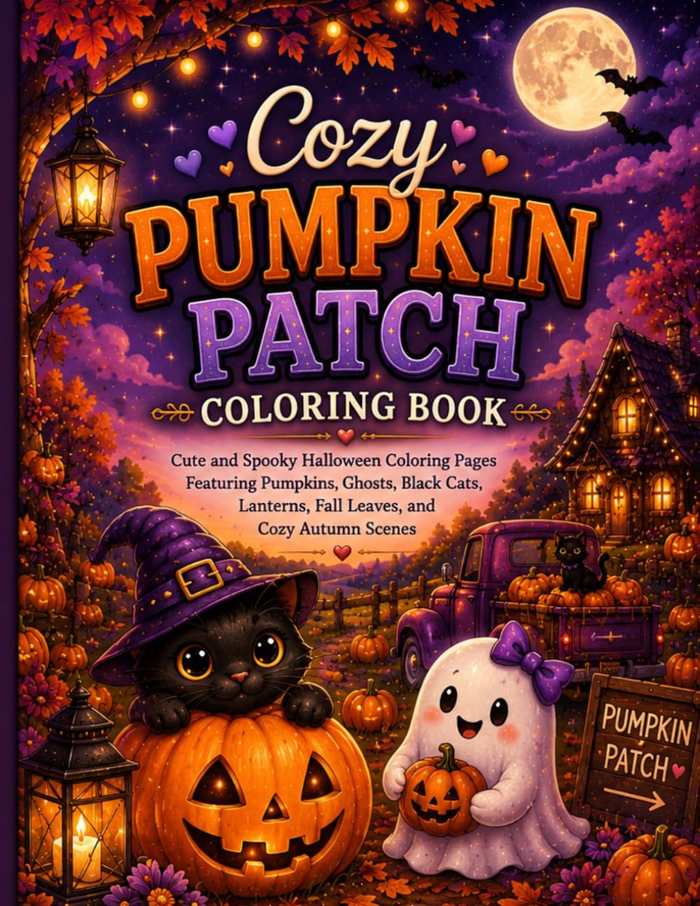 Cozy Pumpkin Patch Coloring Book: Cute and Spooky Halloween Coloring Pages Featuring Pumpkins, Ghosts, Black Cats, Lanterns, Fall Leaves, and Cozy Autumn Scenes