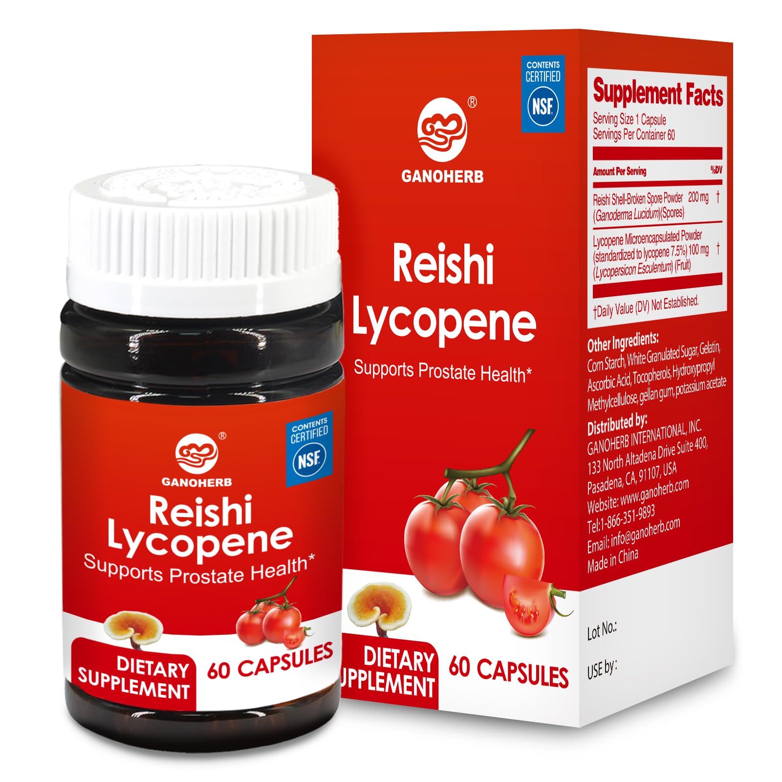 Lycopene Supplement 100mg with Reishi Mushroom, NSF Certified