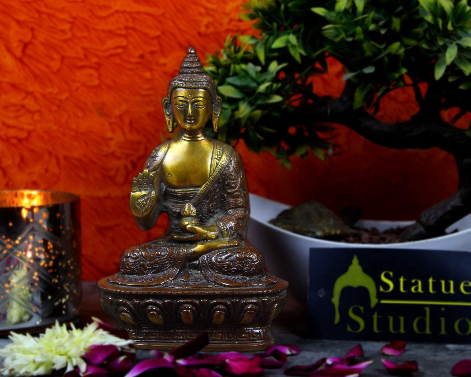 StatueStudio Brass Buddha Showpiece Statue For Home Décor Gift Item, Copper Orange (5 × 3 × 7 Inches)