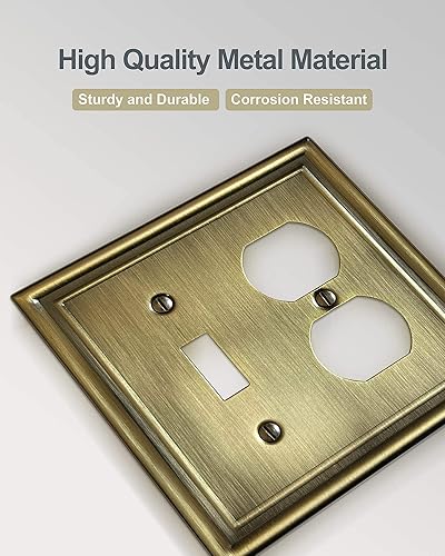 Miniatura 3 de Combinación de 1 palanca y 1 placa de pared de metal dúplex, placas decorativas de latón antiguo y tapas de tomacorrientes, tamaño mediano, 2