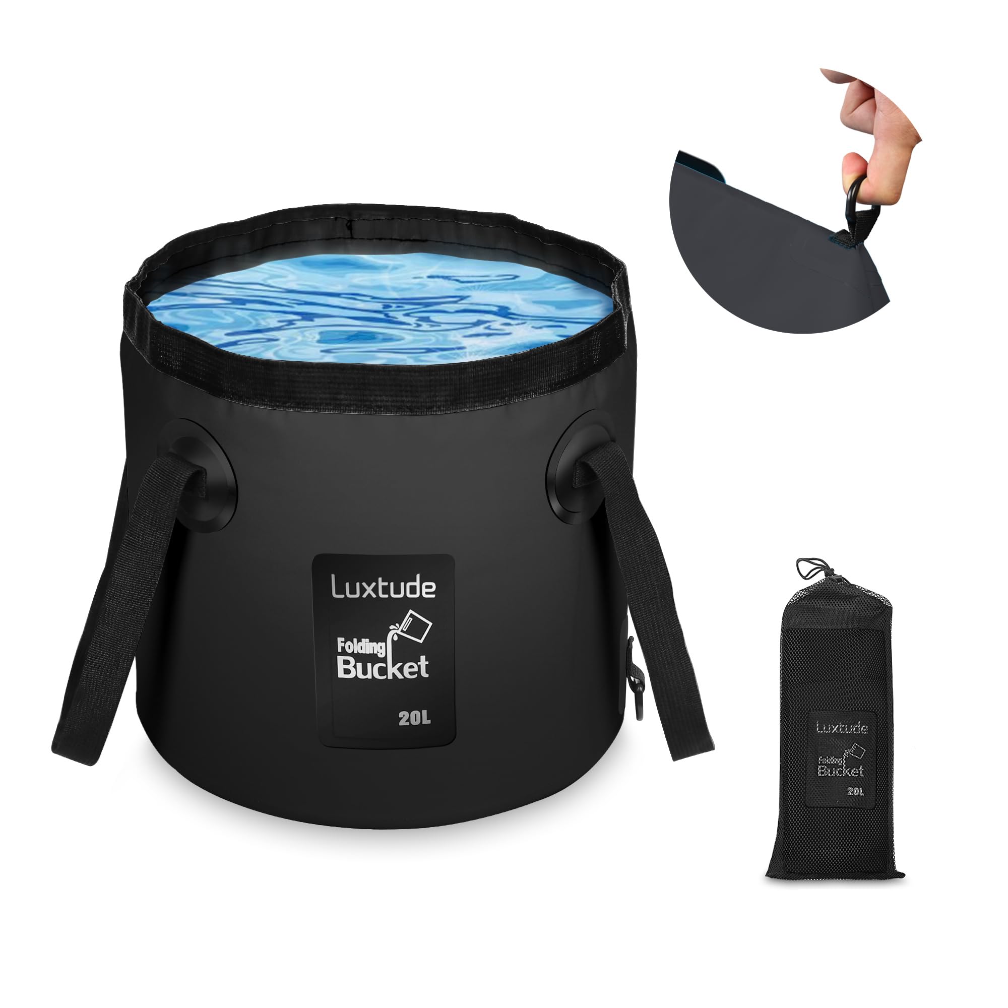 Luxtude 折りたたみ式バケツ ハンドル付き 5ガロンバケツ (20L & ブラック)